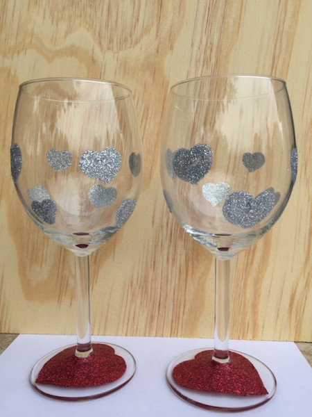 Valentine's Day Silver Glitter Heart Wine Glass