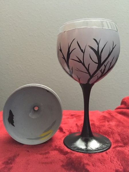 Spooky Branch and Bats Painted Wine Glass