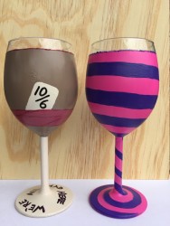 Alice in Wonderland Mad Hatter and Cheshire Cat Wine Glasses